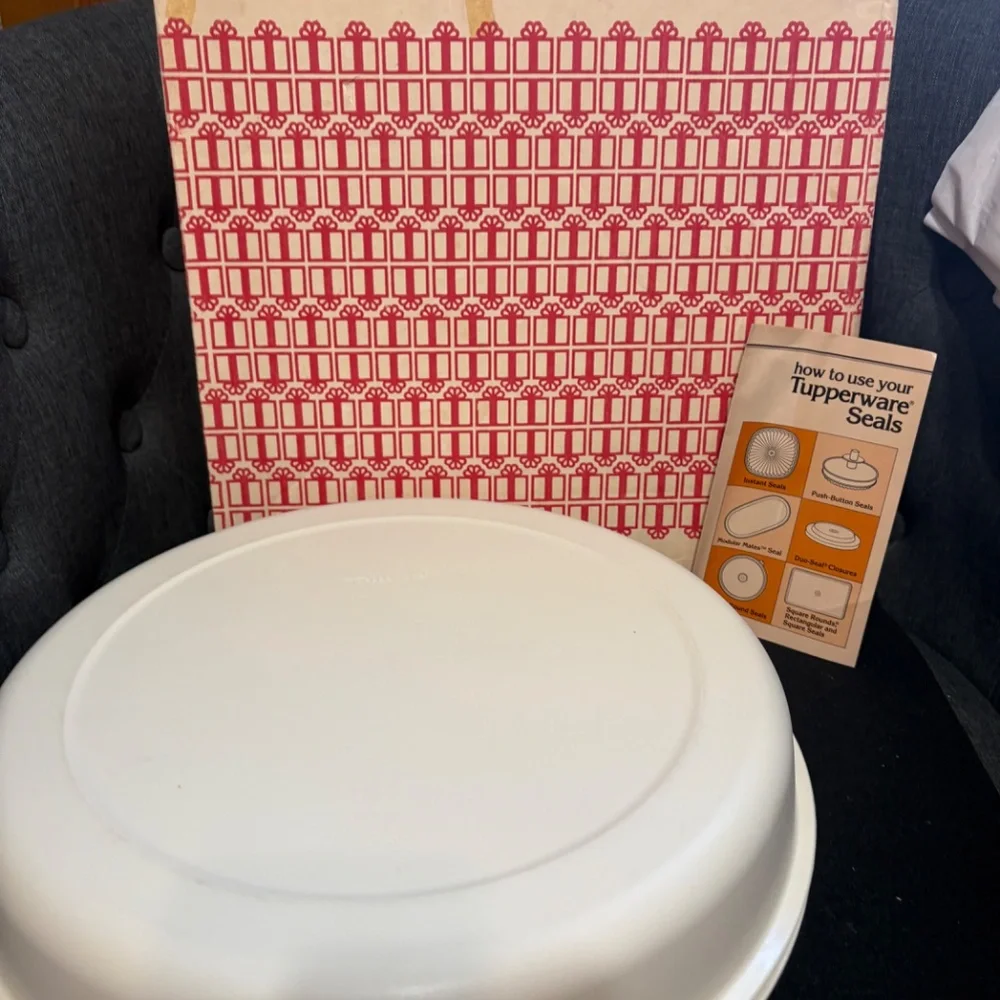 1982 TUPPERWARE  Divided Serving Tray Dip Bowl & Lid Set Almond #1665 & Box NOS